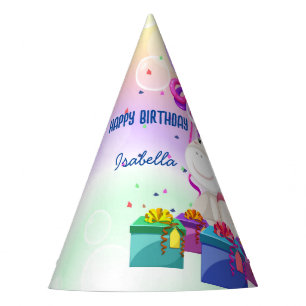 Cute Watercolor pastel Unicorns Rainbow Doughnuts Party Hat