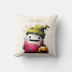 Cute Watercolor Patchwork Ghost Hallow Cushion