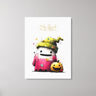 Cute Watercolor Patchwork Ghost Halloween Canvas Print