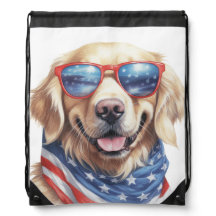 CUTE WATERCOLOR PATRIOTIC GOLDEN RETRIEVER DOG