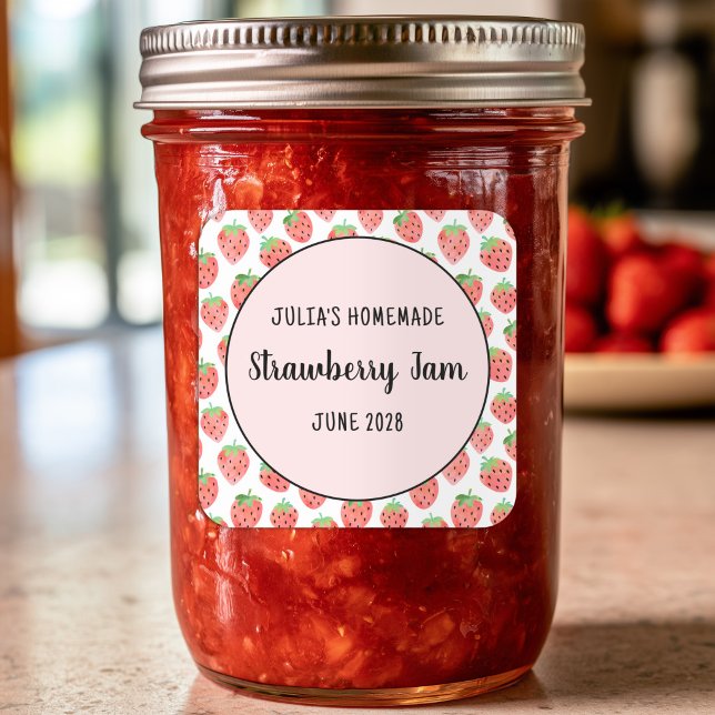 Cute Watercolor Pattern Strawberry Jam Square Sticker (Cute Watercolor Pattern Strawberry Jam Square Sticker)