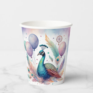 Cute Watercolor Peacock Balloons Birthday  Paper Cups