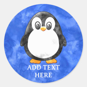 Cute Watercolor Penguin Blue  Classic Round Sticker