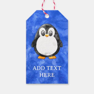 Cute Watercolor Penguin Blue  Gift Tags