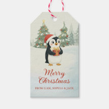 Cute Watercolor Penguin Christmas Forest