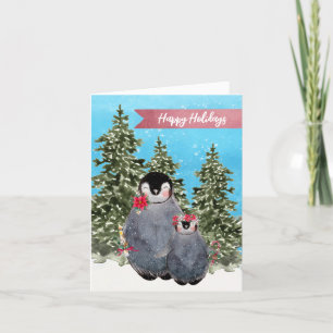 Cute Watercolor Penguin Christmas Holiday Card