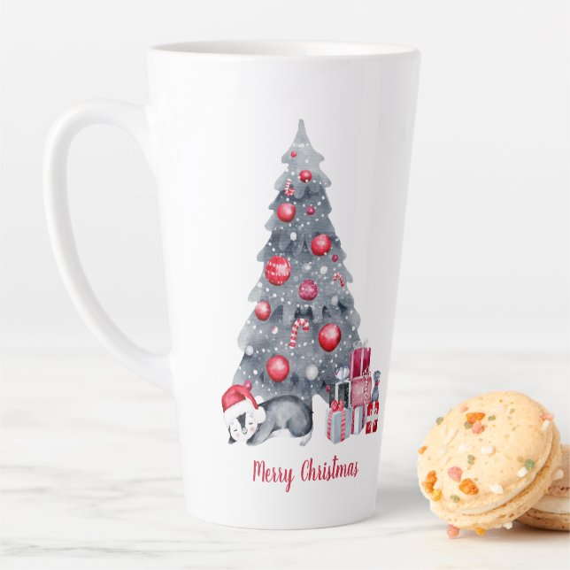Cute Watercolor Penguin Dreaming of Christmas Latte Mug (In Situ)
