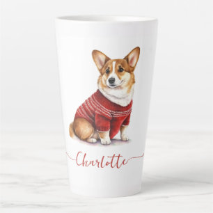 Cute Watercolor Personalised Christmas Corgi Dog Latte Mug