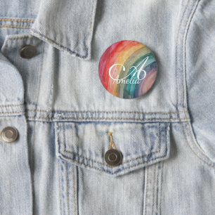 Cute Watercolor Personalised Rainbow  6 Cm Round Badge