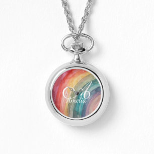 Cute Watercolor Personalized Rainbow Necklace  