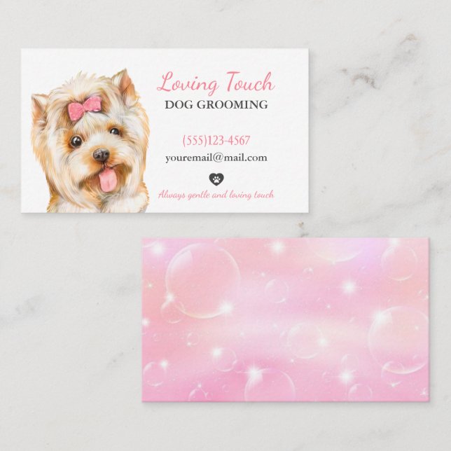 Cute Watercolor Pet Dog Grooming Service Business Card (Front/Back)