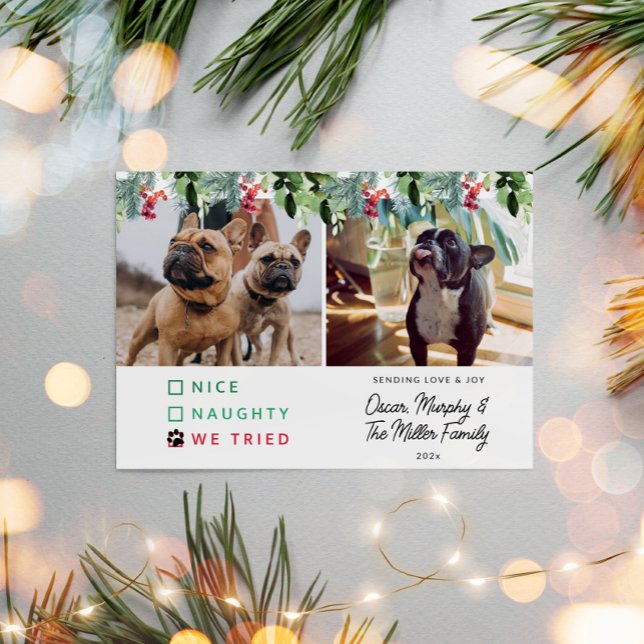 Cute Watercolor Pet Photo Christmas Holiday Card (Pet Photo Christmas Card)