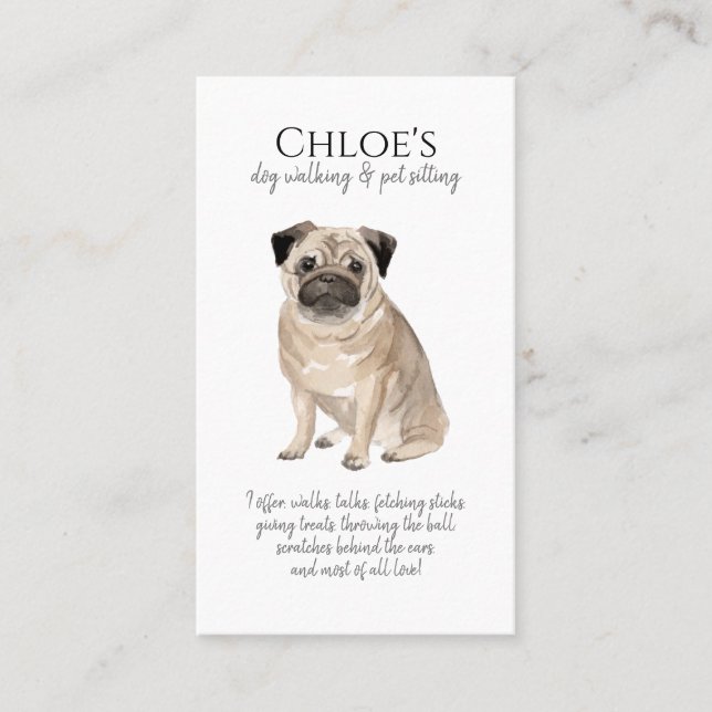 Cute Watercolor Pet Sitter Dog Walker  Business Card (Front)