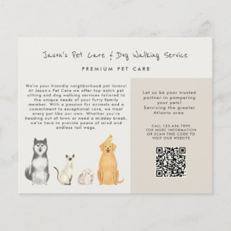 Cute Watercolor  Pet Sitter Dog Walker Business Flyer