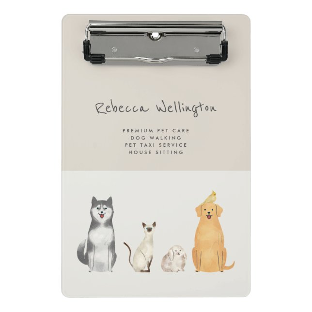 Cute Watercolor  Pet Sitter Dog Walker Business Mini Clipboard (Front)