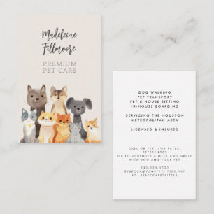 Cute Watercolor Pets Cat House Sitter Dog Walker Business Card