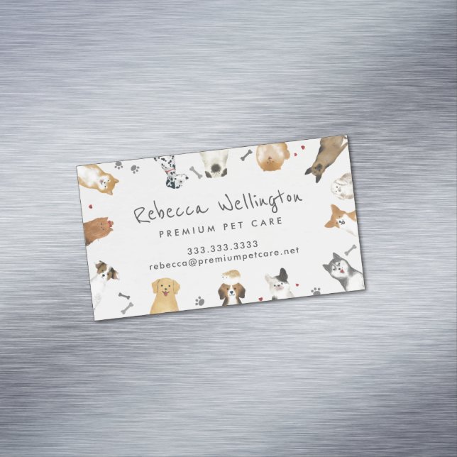Cute Watercolor Pets Dogs Pet Sitter Dog Walker Magnetic Business Card (In Situ)