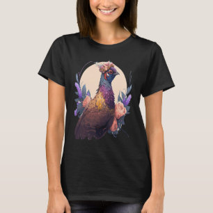 Cute Watercolor Pheasant Bird Flower Crown Pet Bir T-Shirt