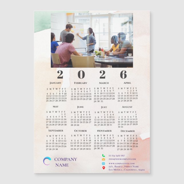 Cute Watercolor Photo Company Logo 2022 Calendar (Front)