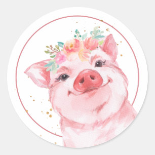 Cute Watercolor Pig Classic Round Sticker