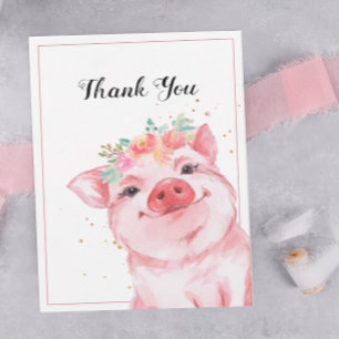 Cute Watercolor Pig Thank You Card