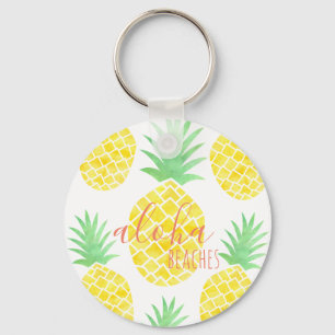 Cute Watercolor Pineapple Aloha Beaches Key Ring
