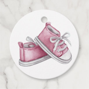 Cute Watercolor Pink Baby Shoes Baby Shower Favour Tags