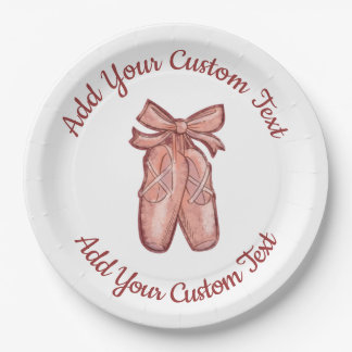 Cute Watercolor Pink Ballet Shoes Custom Party Paper Plate
