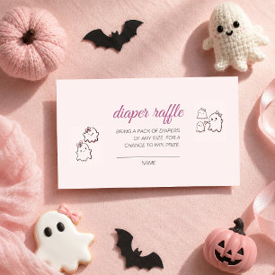 Cute Watercolor Pink Boo Halloween Diaper Raffle Enclosure Card