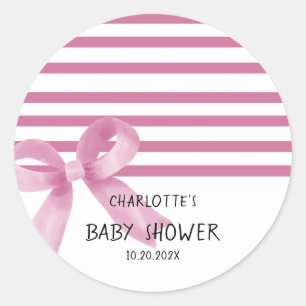 Cute Watercolor Pink Bow Baby Shower Classic Round Sticker