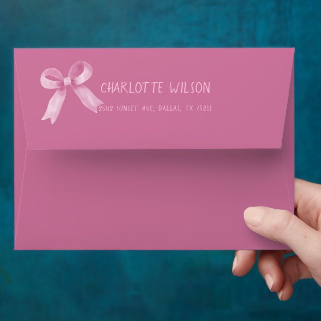 Cute Watercolor Pink Bow Baby Shower Envelope (Hand)