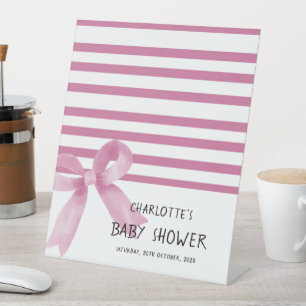 Cute Watercolor Pink Bow Baby Shower Welcome Pedestal Sign