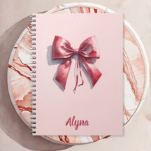 Cute Watercolor Pink Bow Custom Name Notebook