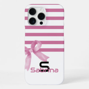 Cute Watercolor Pink Bow Stripes iPhone 16 Pro Max Case
