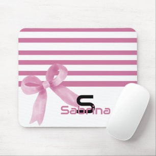 Cute Watercolor Pink Bow Stripes Mousepad