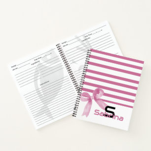 Cute Watercolor Pink Bow Stripes Spiral Notebook
