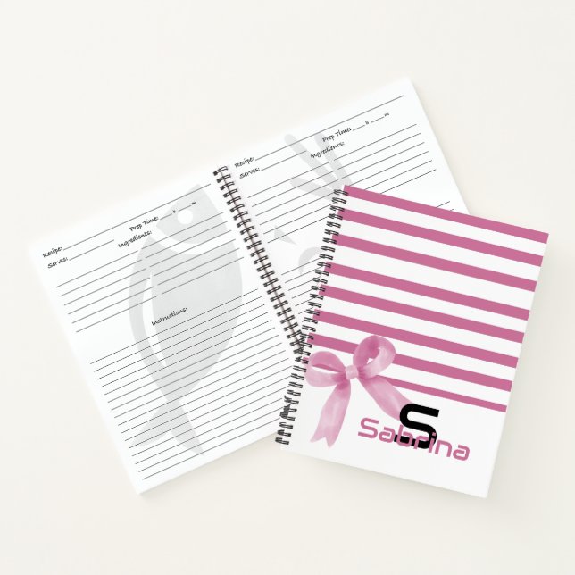 Cute Watercolor Pink Bow Stripes Spiral Notebook (Inside)