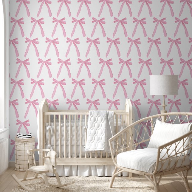 Cute Watercolor Pink Bows Baby girl nursery Wallpaper (Kids)