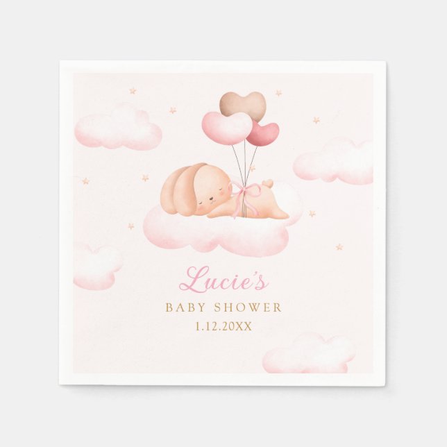 Cute Watercolor pink Bunny Boho Girl Baby Shower Napkin (Front)
