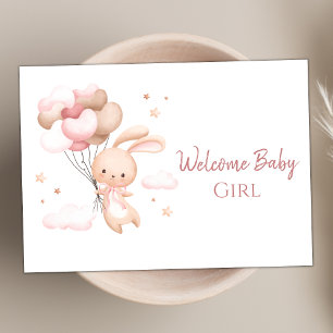 Cute Watercolor Pink Bunny Modern Welcome Baby Card