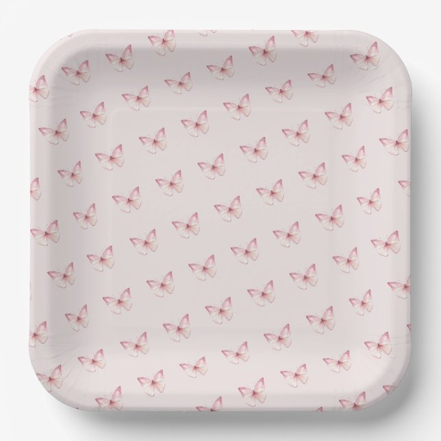 Cute Watercolor Pink Butterflies Paper Plate (Front)