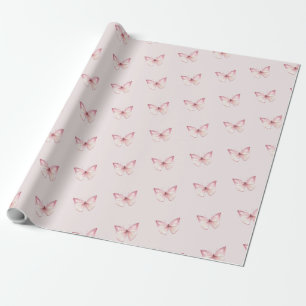 Cute Watercolor Pink Butterflies Wrapping Paper