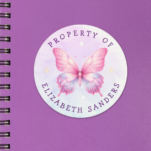 Cute Watercolor PInk Butterfly  Classic Round Sticker