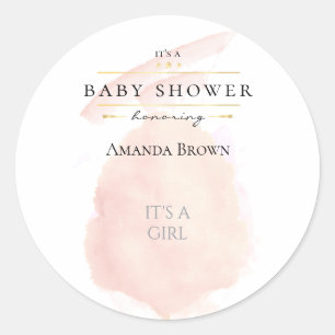 Cute Watercolor Pink Cotton Candy Baby Shower Classic Round Sticker