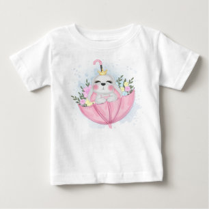 CUTE WATERCOLOR PINK EASTER BUNNY WITH UMBRELLA BABY T-Shirt