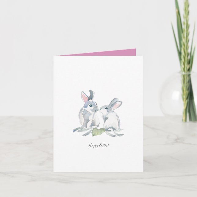 Cute Watercolor Pink Easter Thank You Holiday Card (Front)