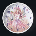 Cute Watercolor Pink Fairy Girly Butterflies Clock<br><div class="desc">Cute Watercolor Pink Fairy Girly Butterflies Kids Girls Wall Clocks features a cute pink watercolor fairy with butterflies. Created by Evco Studio www.zazzle.com/store/evcostudio</div>