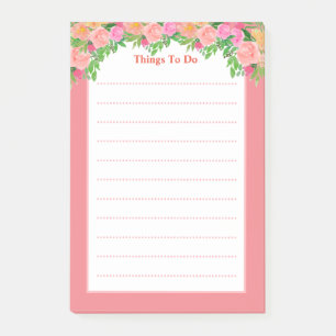 Cute watercolor pink flowers Lined Things To Do Post-it Notes