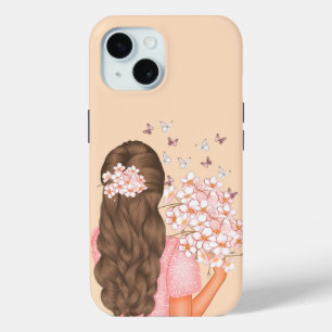 cute Watercolor Pink Flowers Monogramed for her iPhone 15 Case