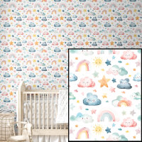 Cute Watercolor Pink Green Blue Rainbows Stars Sun